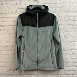 Columbia Two Toned Gray & Black Hooded Fleece Zip Up Jacket Men's Large